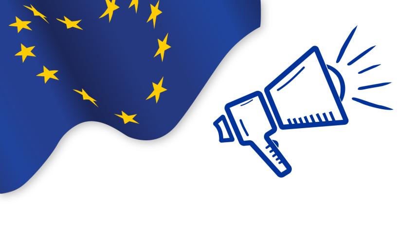 Flaga unii europejskiej, megafon