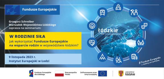 Zaproszenie na seminarium, a na nim cyfrowa mapa Europy z jasnym terytorium Polski. Cyfrowę połęczenia z całej Europy stykają się łódzkim